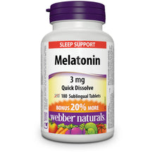 Load image into Gallery viewer, Webber Naturals Melatonin 3 mg Quick Dissolve - 180 sublingual tablets