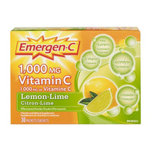 Load image into Gallery viewer, Emergen-C 1000mg Vitamin C + 7 B Vitamins, Antioxidants, Electrolytes & other key nutrients, Lemon Lime - 30 sachets