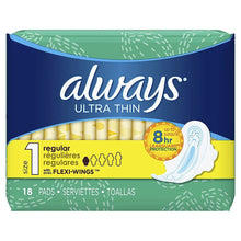 Load image into Gallery viewer, Always Ultra Thin Size 1 Regular Pads with Wings, Unscented - 18 pads