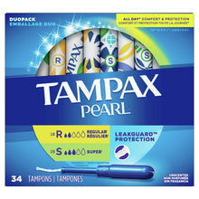 Load image into Gallery viewer, Tampax Pearl DuoPack Tampons, Unscented - 18 regular, 16 super