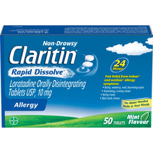 Load image into Gallery viewer, Claritin Non-Drowsy Rapid Dissolve for Allergy, Mint Flavour - 50 tablets