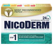Load image into Gallery viewer, NicoDerm Step 1: Start with this step if you smoke 10 or more cigarettes a day - 21 mg x 14 clear patches