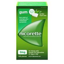 Load image into Gallery viewer, Nicorette Gum, Stop Smoking Aid, For Those Who Smoke 25 Cigarettes or Less A Day, 2mg,Ultra Fresh Mint - 105 pieces