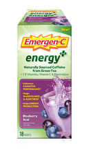 Load image into Gallery viewer, Emergen-C Energy+ Naturally Sourced Caffeine from Green Tea + 7 B Vitamins, Vitamin C, & Electrolytes, Blueberry Acai Flavour - 18 packets