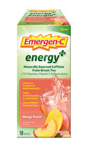 Load image into Gallery viewer, Emergen-C Energy+ Naturally Sourced Caffeine from Green Tea + 7 B Vitamins, Vitamin C, & Electrolytes, Mango Peach Flavour - 18 packets