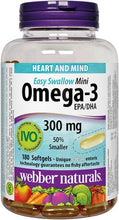 Load image into Gallery viewer, Webber Naturals Easy Swallow Mini Omega-3 EPA/DHA 300 mg - 180 softgels