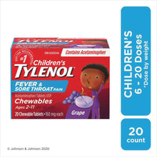 Load image into Gallery viewer, Tylenol Children's Fever & Sore Throat Pain Syrup, Grape Flavour - 20 tablets