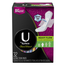 Load image into Gallery viewer, U by Kotex Clean Wear, Heavy Flow, Ultra Thin Pad with Wings, Unscented - 32 pads