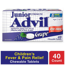 Load image into Gallery viewer, Advil Junior Strength Ibuprofen Dye Free, Grape Flavour - 40 Chewable Tablets