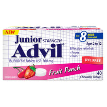 Load image into Gallery viewer, Advil Junior Strength Ibuprofen Dye Free, Fruit Punch Flavour - 40 Chewable Tablets