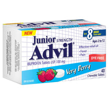 Load image into Gallery viewer, Advil Junior Strength Ibuprofen Dye Free, Very Berry Flavour - 40 Chewable Tablets