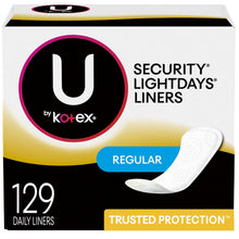 Load image into Gallery viewer, U by Kotex Security Lightdays, Regular Daily Liners - 129 liners