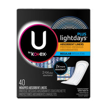 Load image into Gallery viewer, U by Kotex Lightdays Plus, Regular Absorbent Liners, Fragrance-Free - 40 wrapped liners