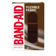 Load image into Gallery viewer, Band-Aid Brand Flexible Fabric Adhesive Bandages, Dark Brown Skin Tone (BR65), Assorted Sizes - 30 bandages