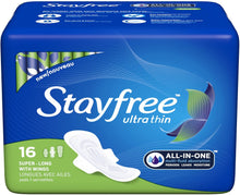 Load image into Gallery viewer, Stayfree Ultra Thin, Super-Long Pads with Wings - 16 pads