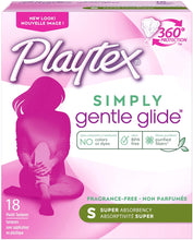 Load image into Gallery viewer, Playtex Simply Gentle Glide, Super Absorbency Tampons, Unscented - 18 tampons