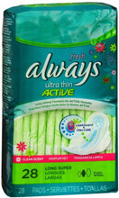Load image into Gallery viewer, Always Ultra Thin Active Long Super with Wings, Clean Scent