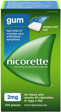 Load image into Gallery viewer, Nicorette Gum, Stop Smoking Aid, For Those Who Smoke 25 Cigarettes or Less A Day, 2mg, Extreme Chill Mint- 105 pieces