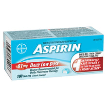 Load image into Gallery viewer, Aspirin Daily Low Dose Coated Tablets - 180 tablets x 81 mg