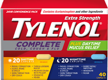 Load image into Gallery viewer, Tylenol Extra Strength Complete Cold, Cough, & Flu Plus Daytime Mucus Relief, Daytime & Nighttime - 40 caplets