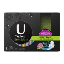Load image into Gallery viewer, U by Kotex Clean Wear, Heavy Flow, Ultra Thin Pad with Wings, Unscented - 16 pads