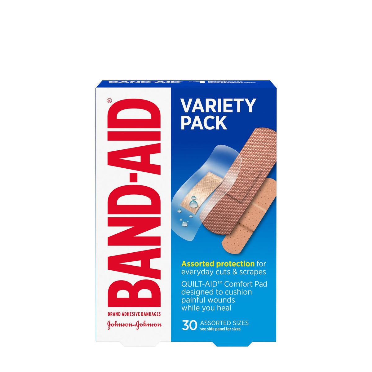BandAid Variety Pack Adhesive Bandages 30 assorted sizes Johnstone