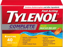Load image into Gallery viewer, Tylenol Extra Strength Complete Cold, Cough, & Flu Plus Mucus Relief - 40 liquid gels