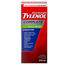 Load image into Gallery viewer, Tylenol Extra Strength Complete Cold, Cough, & Flu Plus Mucus Relief Syrup, Nighttime - 270 ml
