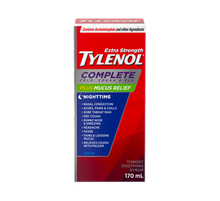 Load image into Gallery viewer, Tylenol Extra Strength Complete Cold, Cough, & Flu Plus Mucus Relief Syrup, Nighttime - 170 ml