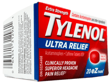 Load image into Gallery viewer, Tylenol Ultra Relief Acetaminophen 500mg plus Caffeine 65mg - 20 eZtabs