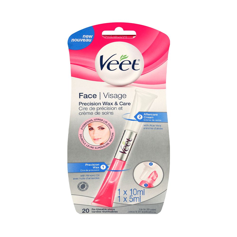 Veet Face Precision Wax & Care with Aftercream Care -  1 x 10 ml, 1 x 5 ml, 20 reusable strips