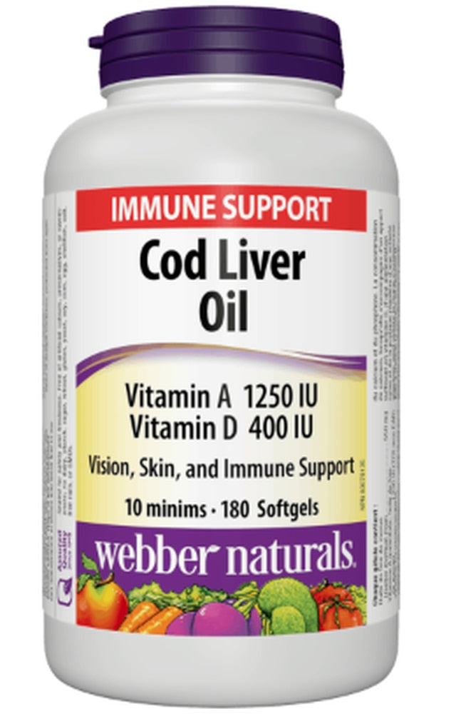 Webber Naturals Cod Liver Oil 1250 IU/100 IU Vitamin A and D - 180 softgels