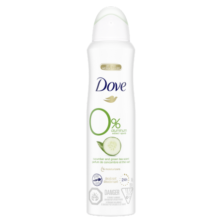 Dove 0% Aluminum Dry Spray Deodorant, Cucumber & Green Tea - 86 g