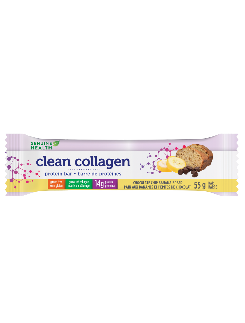 Genuine Health Clean Collagen Protein Bar, Chocolate Chip Banana Bread - 55 g