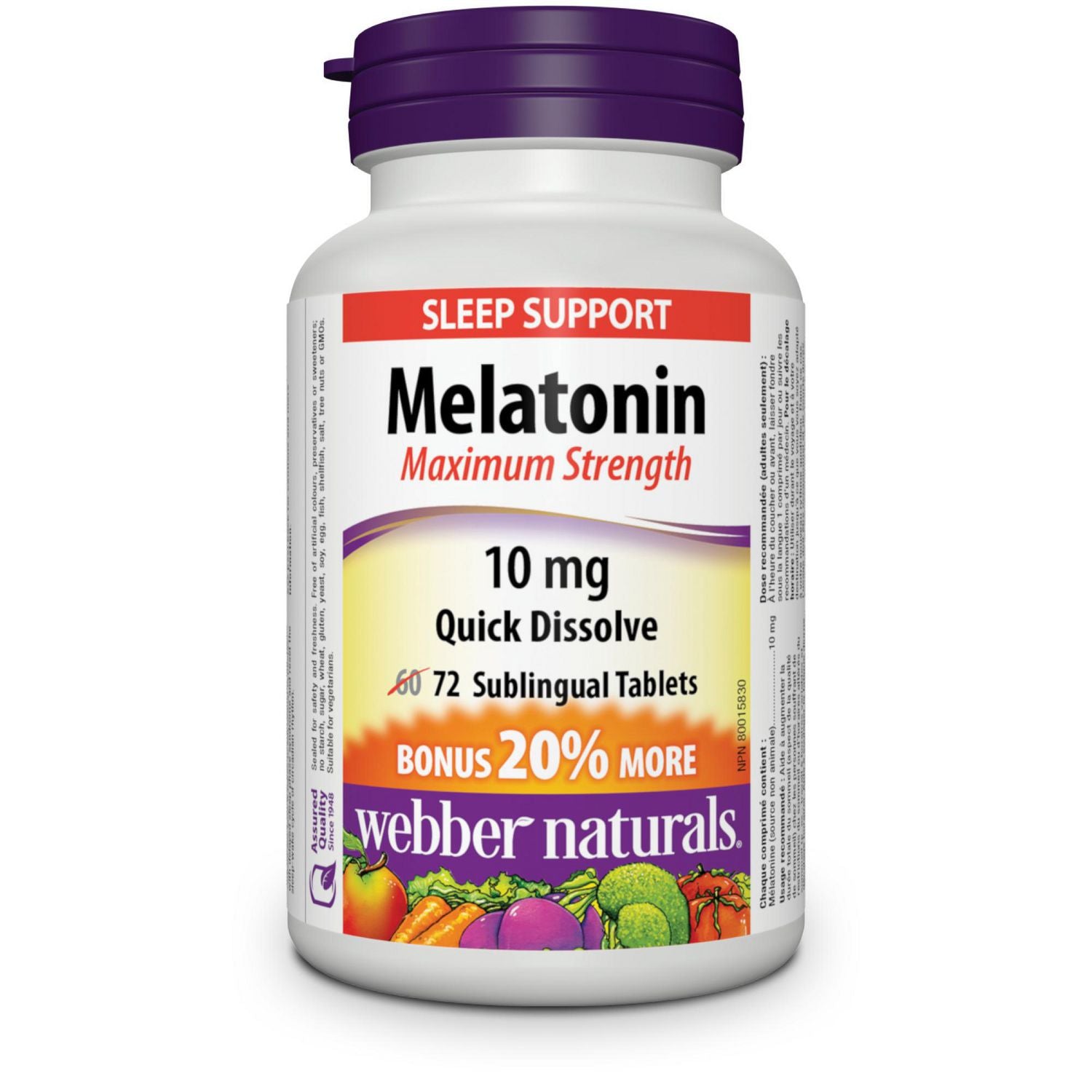Webber Naturals Melatonin Maximum Strength 10 mg Quick Dissolve - 72 sublingual tablets