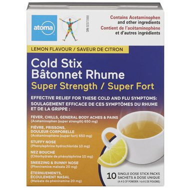 Atoma Super Strength Cold Stix, Lemon Flavour - 10 pouches