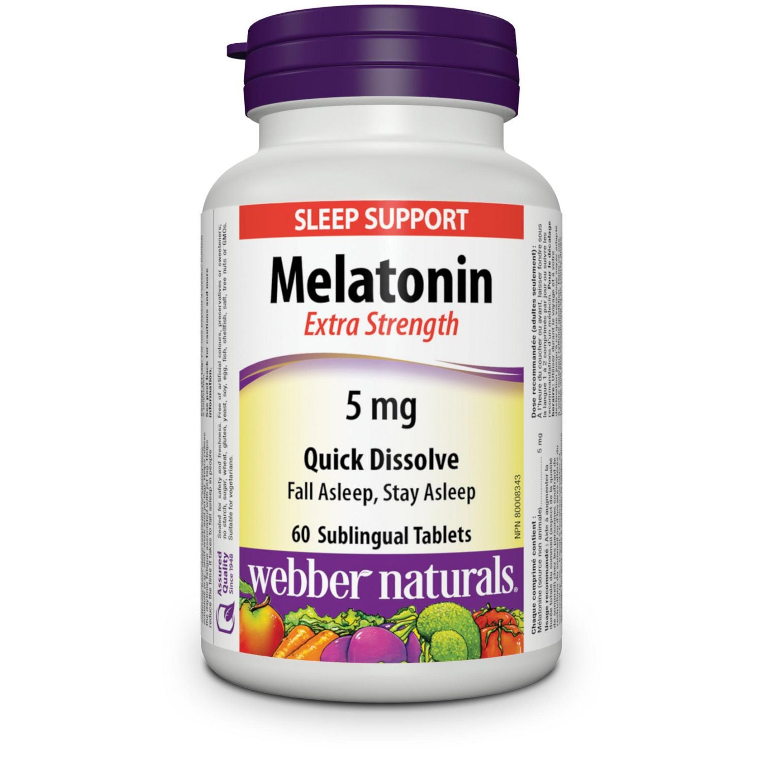 Webber Naturals Melatonin Extra Strength 5 mg Quick Dissolve - 60 sublingual tablets