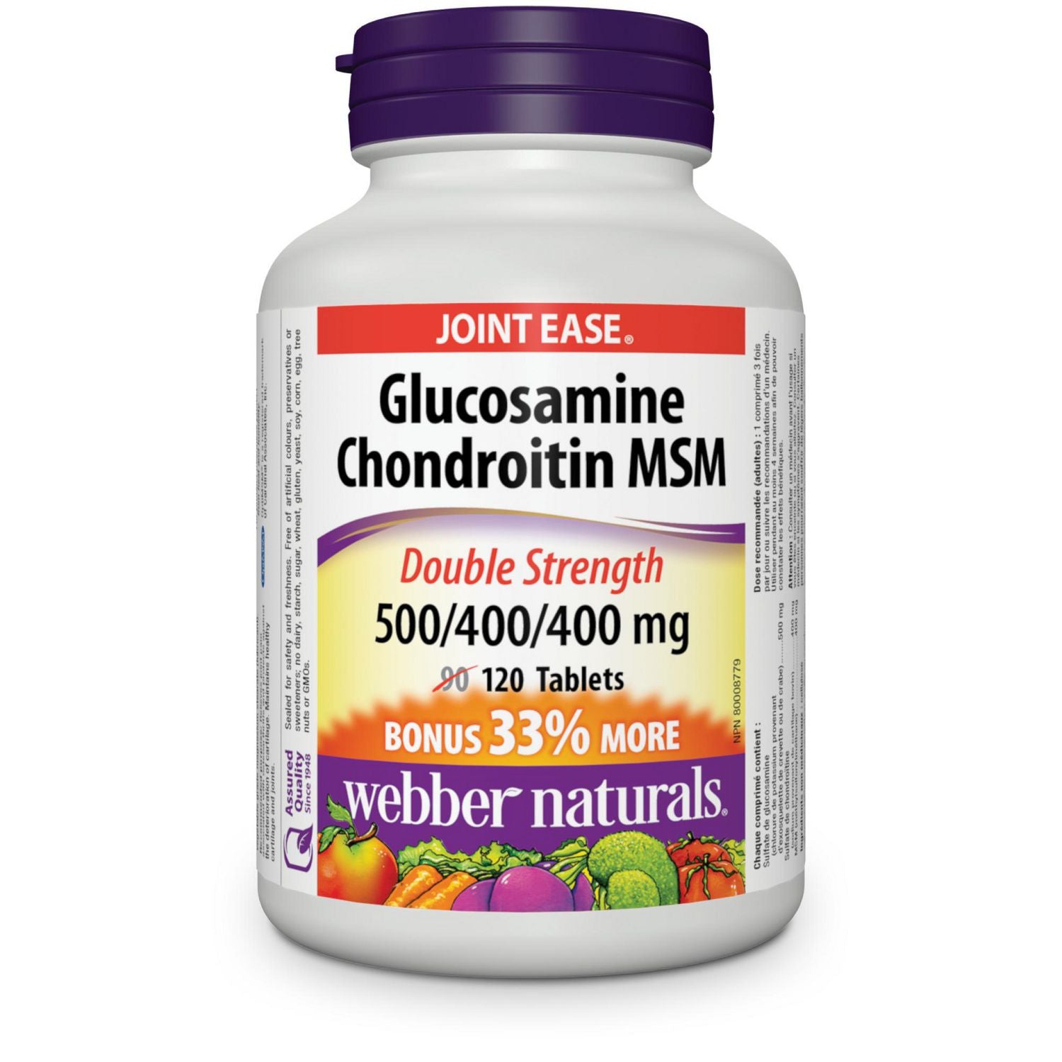 Webber Naturals Glucosamine Chondroitin MSM Double Strength, 500/400/400 mg - 120 tablets