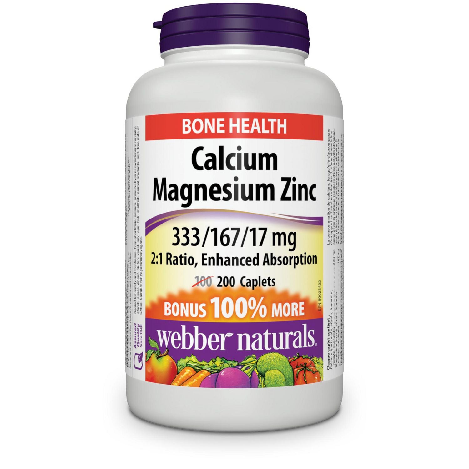Webber Naturals Calcium Magnesium Zinc, 333/167/17 mg - 200 caplets
