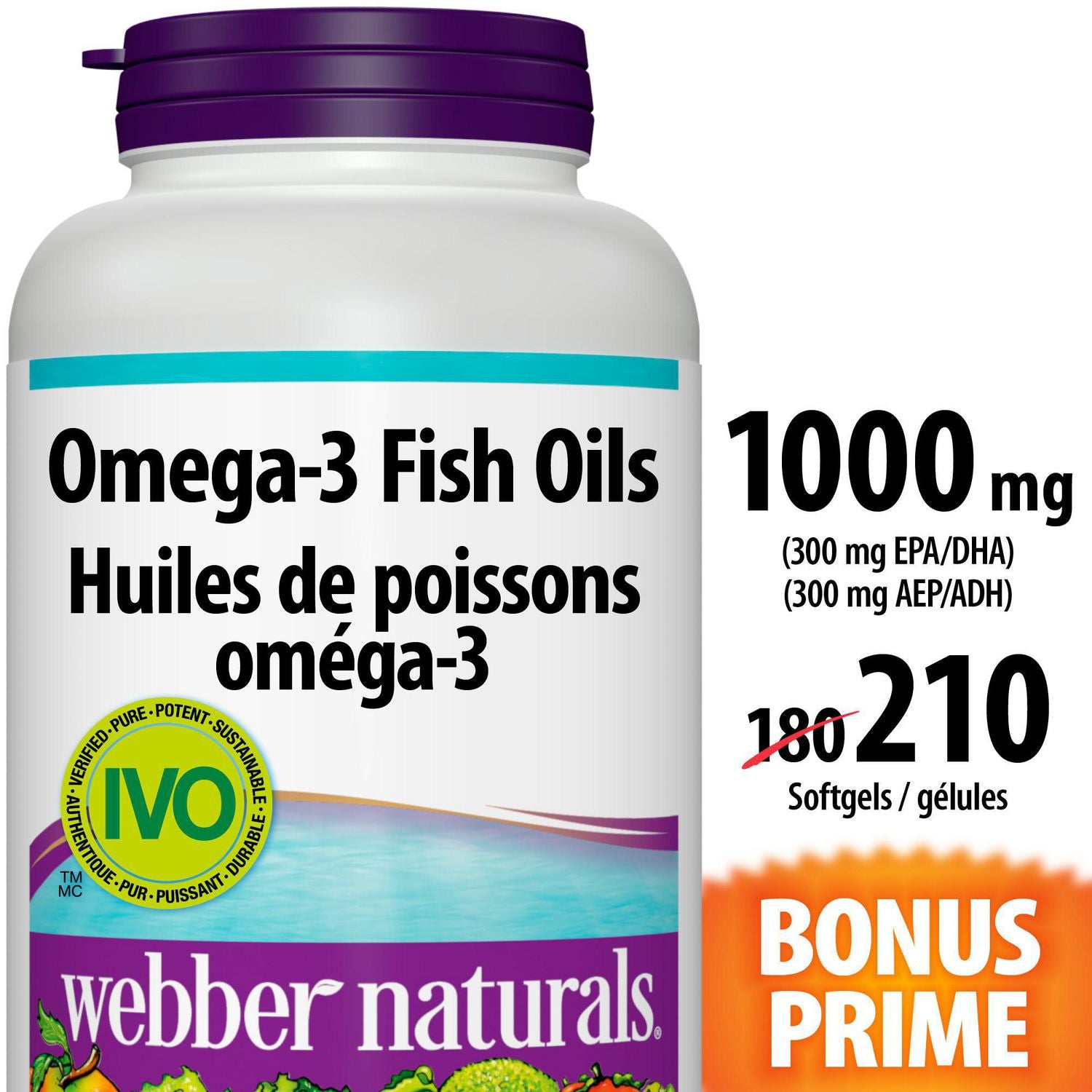 Webber Naturals Omega-3 Fish Oils 300 mg EPA/DHA 1000 mg - 210 softgels