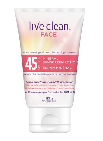 Live Clean Face Mineral Sunscreen Lotion, SPF 45 - 113g 