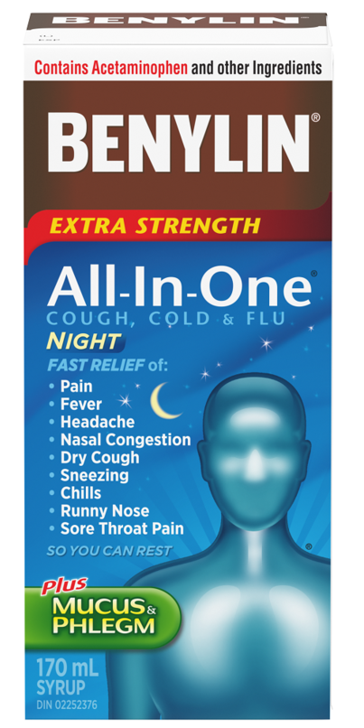 Benylin Extra Strength All-in-One Cough, Cold, & Flu Syrup, Night - 170 ml