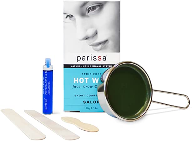 Parissa Natural Hair Removal System, Strip Free Hot Wax for Face, Brow, & Lips, Short Coarse Hair - 120 g