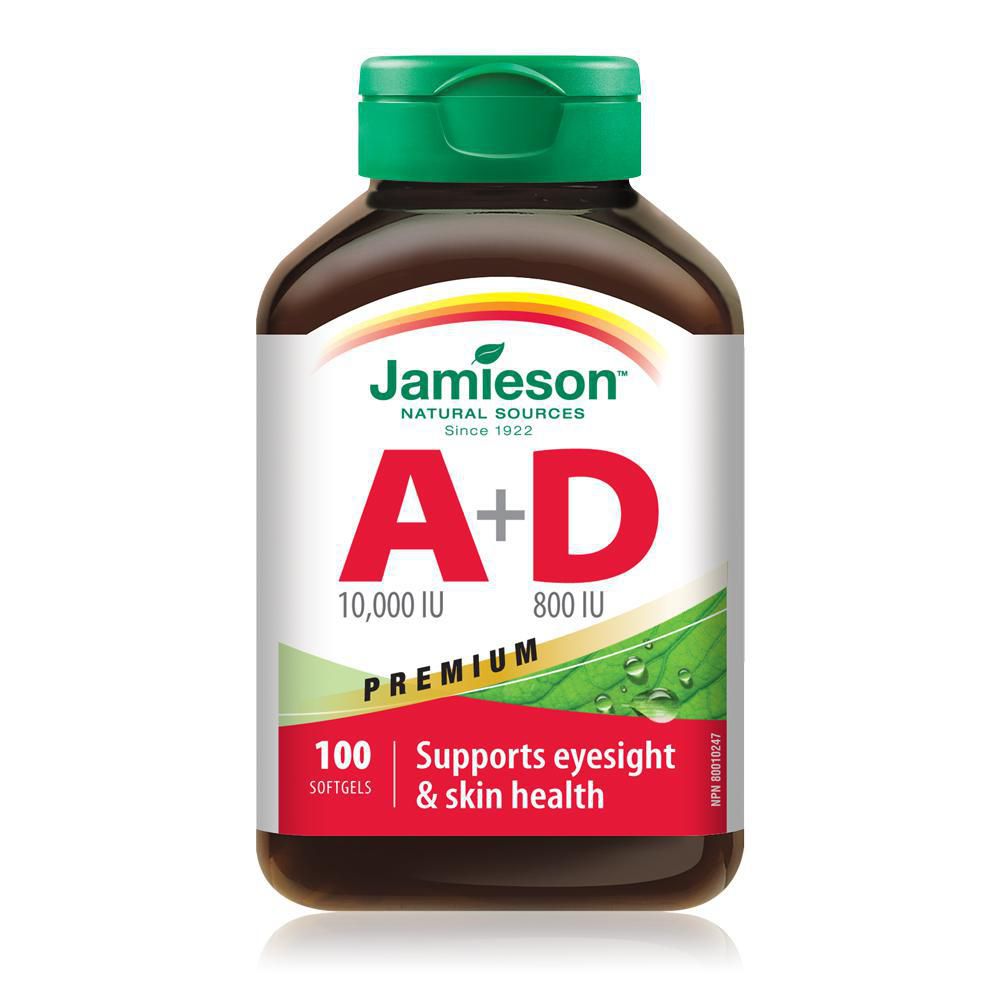 Jamieson Vitamin A 10000 IU + Vitamin D 800 IU Premium Softgels - 100 softgels