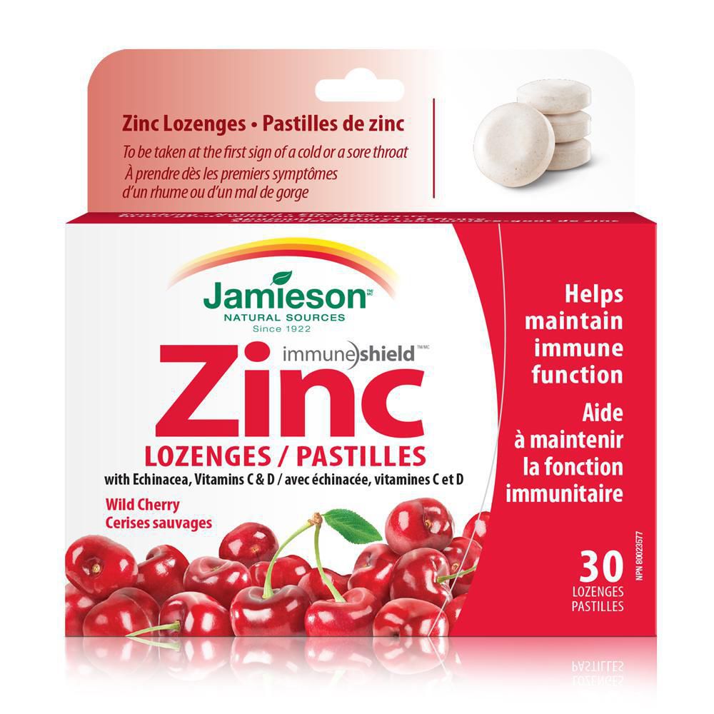 Jamieson Zinc Lozenges with Echinacea, Vitamins C & D, Wild Cherry - 30 lozenges