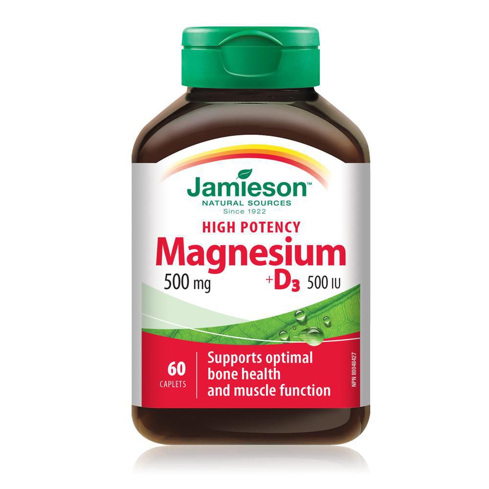 Jamieson High Potency Magnesium 500 mg + D3 500 IU - 60 caplets
