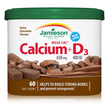 Load image into Gallery viewer, Jamieson Mega Cal Calcium 650 mg + D3 400 IU, Swiss Chocolate Flavour - 60 soft chews
