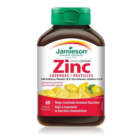 Jamieson Zinc Lozenges with Echinacea, Vitamins C & D, Soothing Lemon & Menthol - 60 lozenges