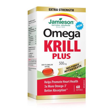 Jamieson Omega Krill Plus, 500 mg, No Fishy Aftertaste - 60 softgels