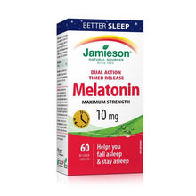 Load image into Gallery viewer, Jamieson Dual Action Timed Release Melatonin Maximum Strength, 10 mg - 60 bi-layer caplets
